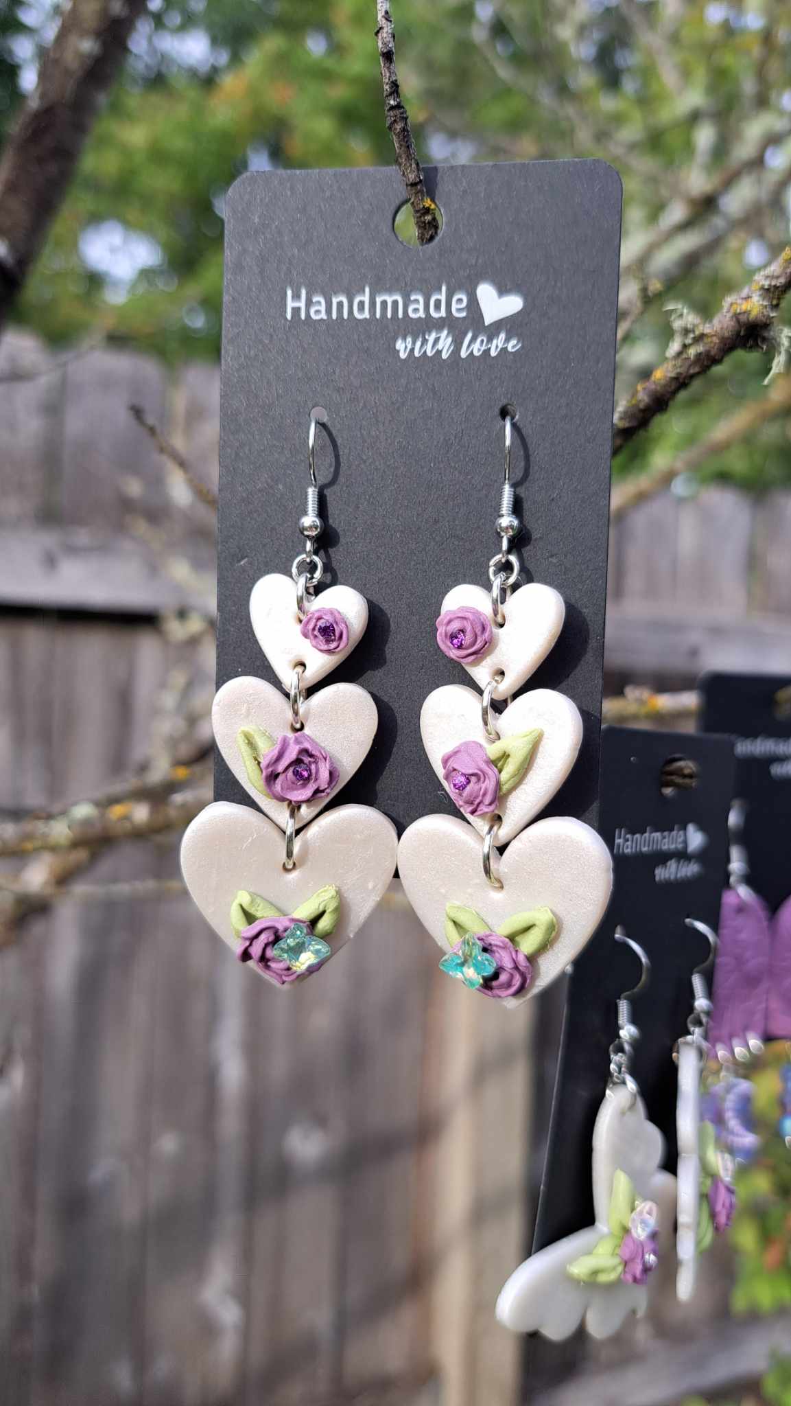 Polymer Clay Pearl Colored Heart Dangle Earrings