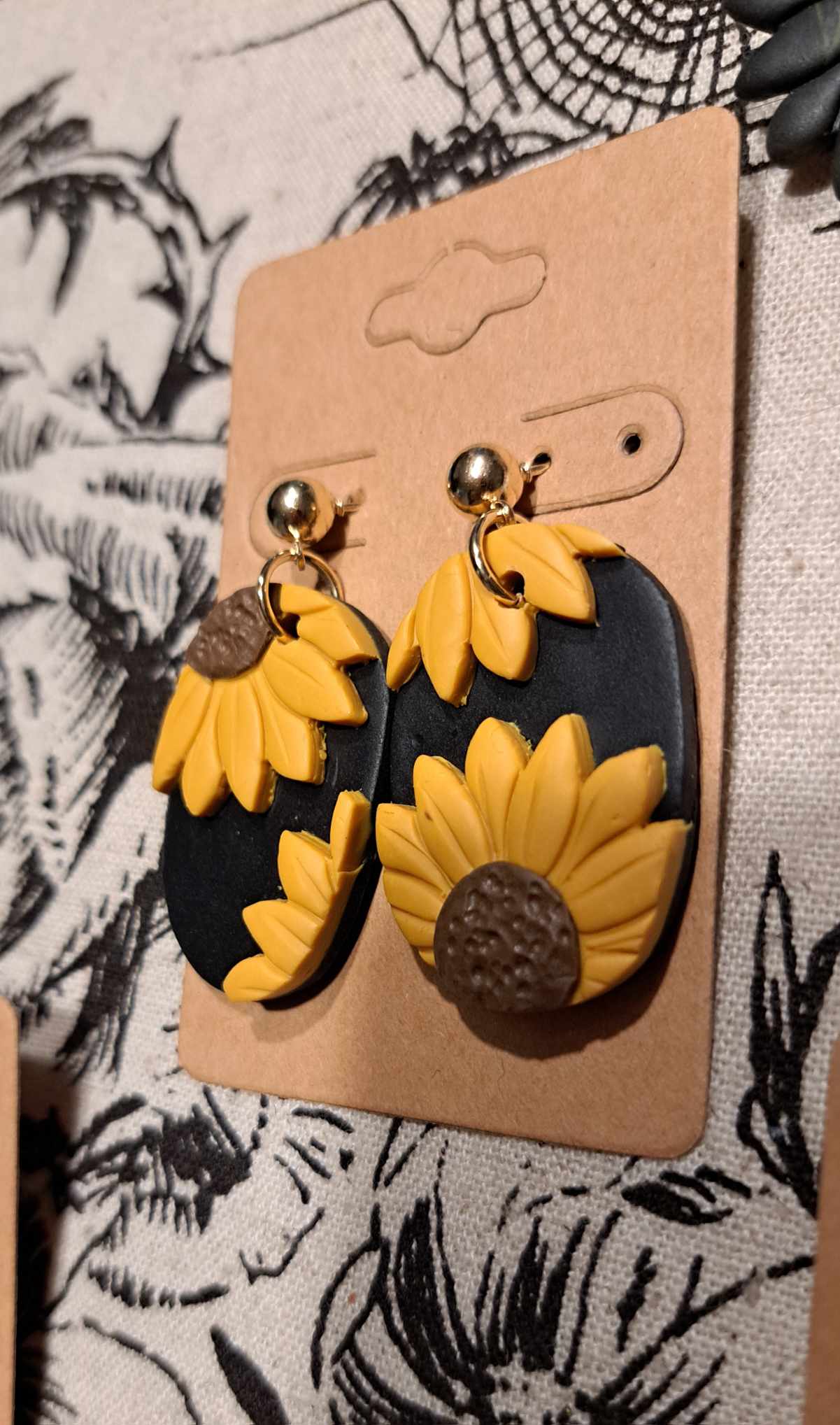 Sunflower Oblong Polymer Clay Dangle Earrings