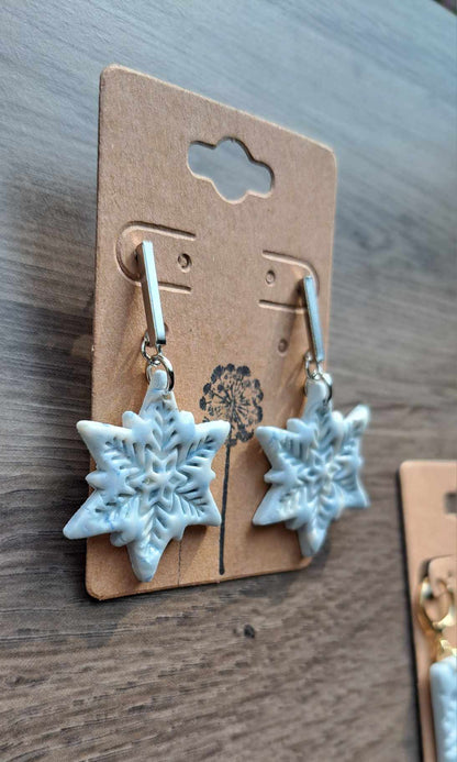 Blizzard Snowflakes Polymer Clay Dangle Earrings (R)