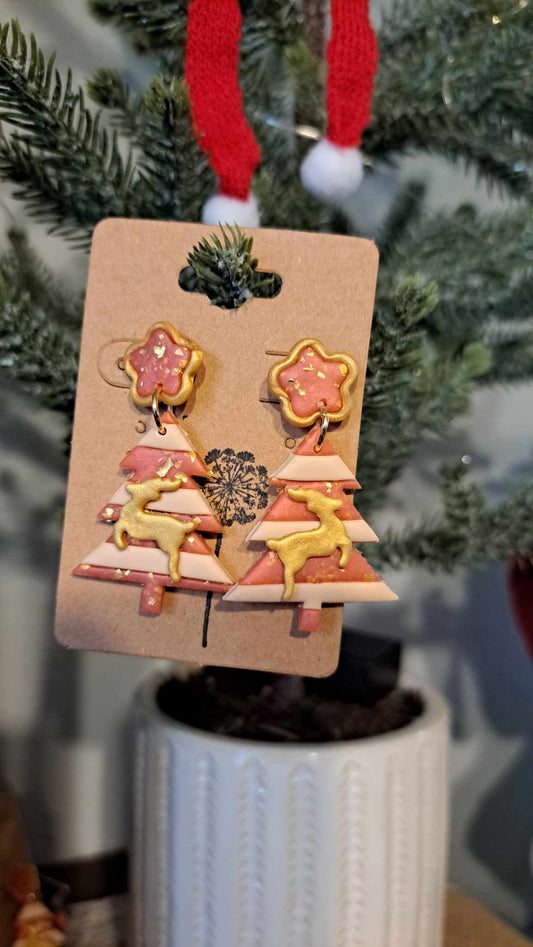 Striped Christmas Tree Polymer Clay Dangle Earrings (D9)