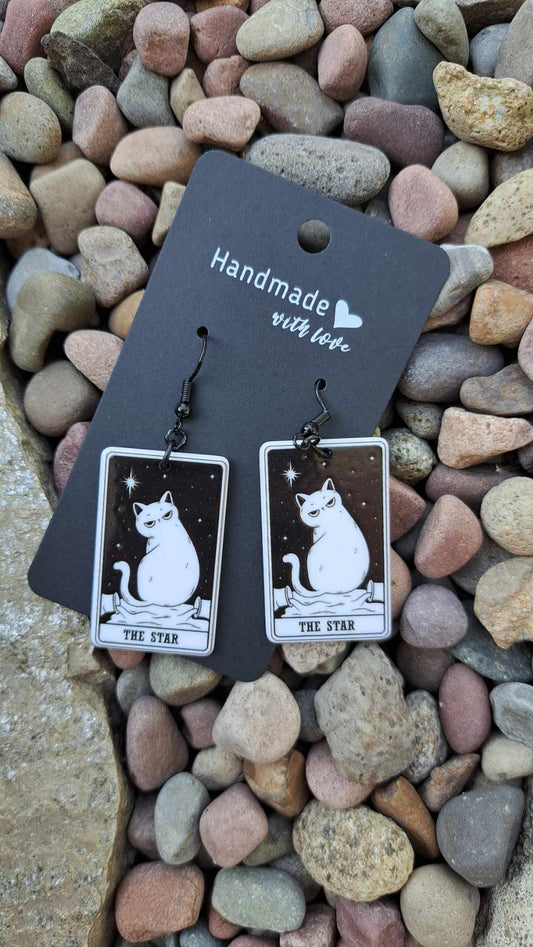 Acrylic Tarot Cat "The Star" Card Dangle Earrings