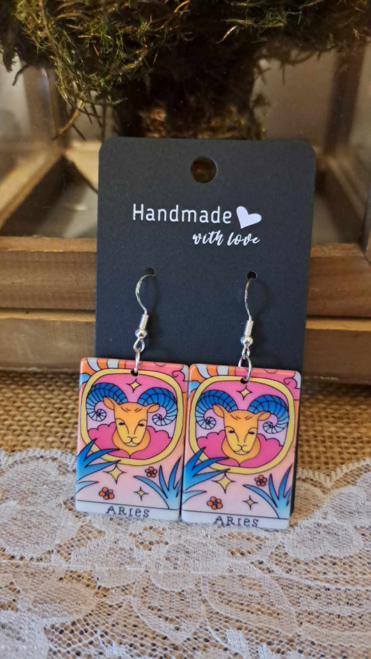 Acrylic "Aries"  Zodiac Earrings