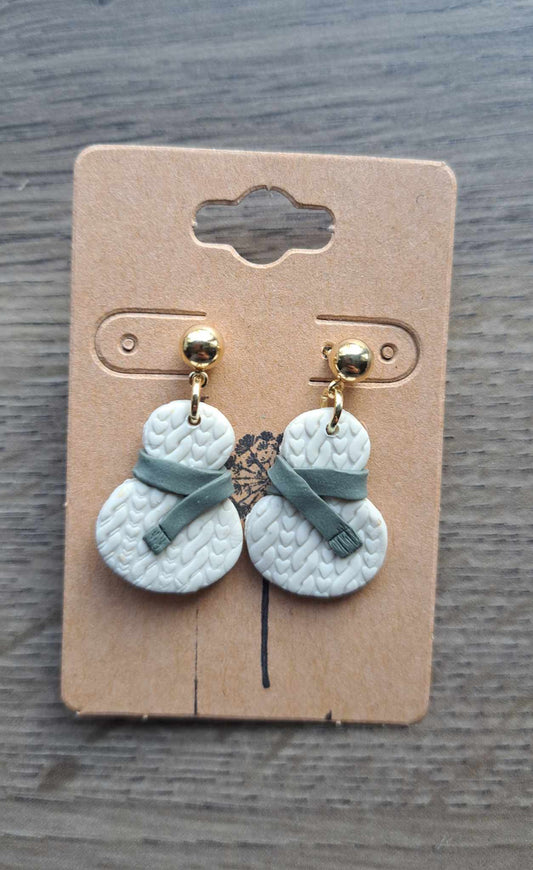 Sweater Snowman Polymer Clay Dangle Earrings (E)