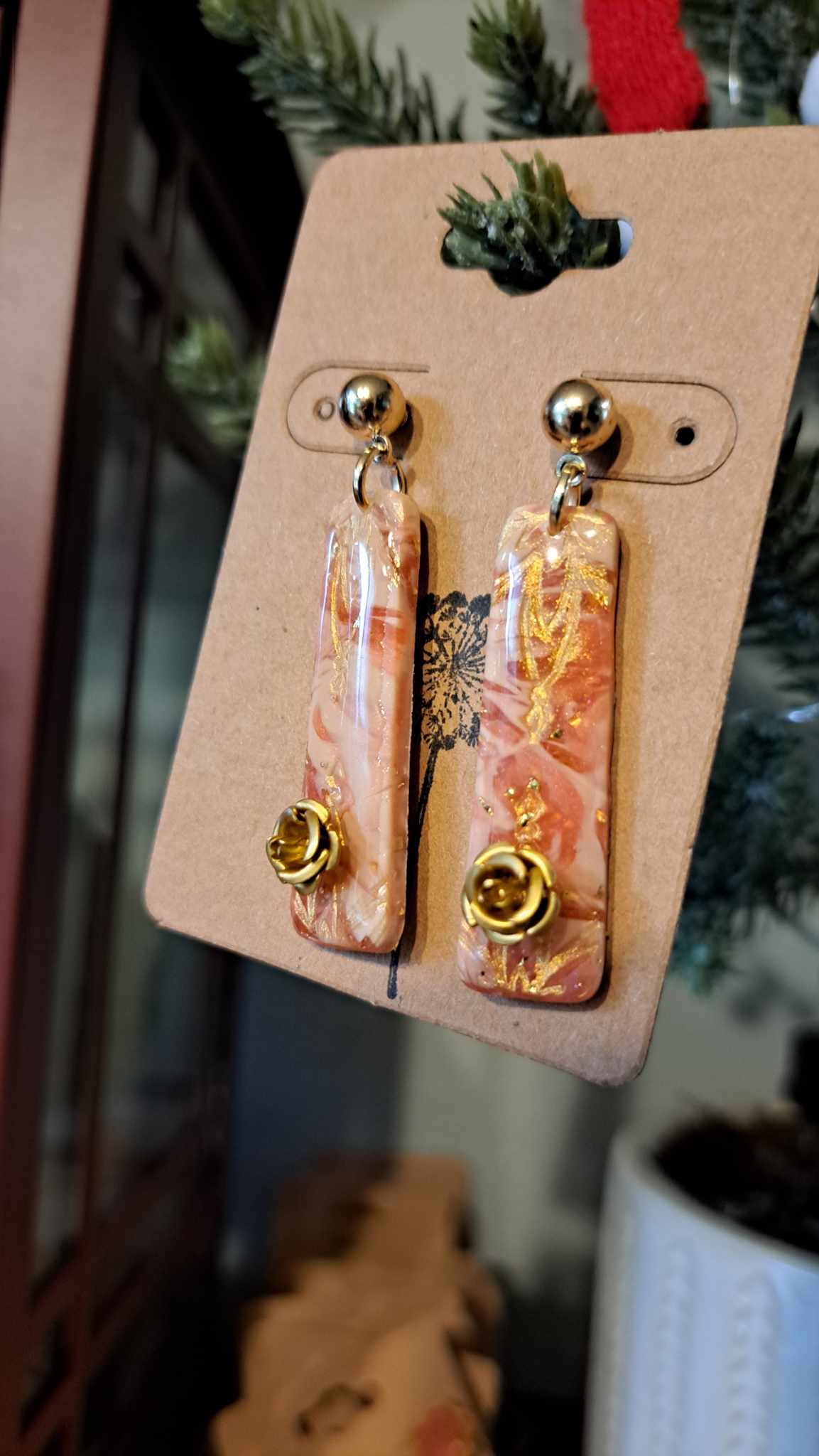 Marble Rectangle Polymer Clay Dangle Earrings (D1)