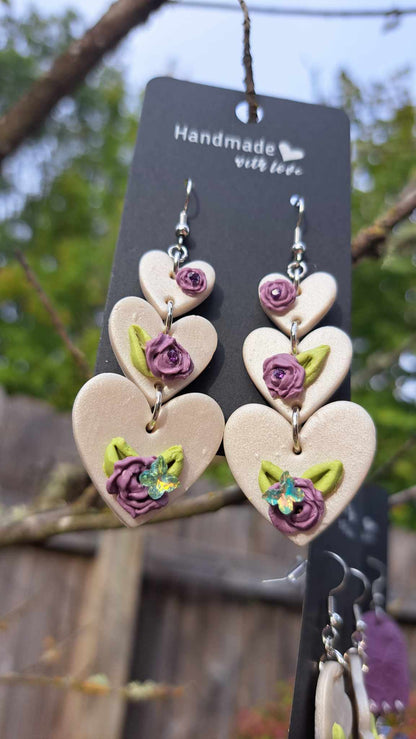 Polymer Clay Pearl Colored Heart Dangle Earrings