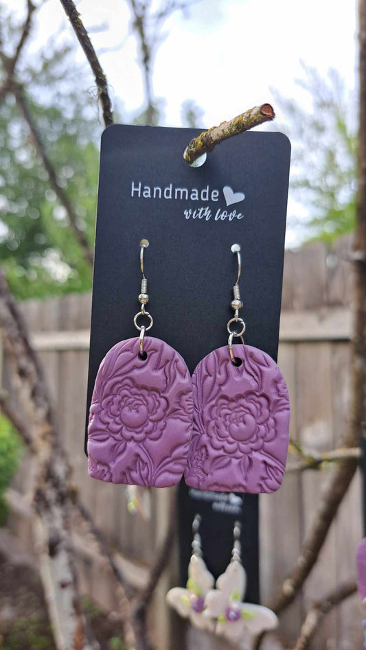 Polymer Clay Purple Flower Dangle Earrings