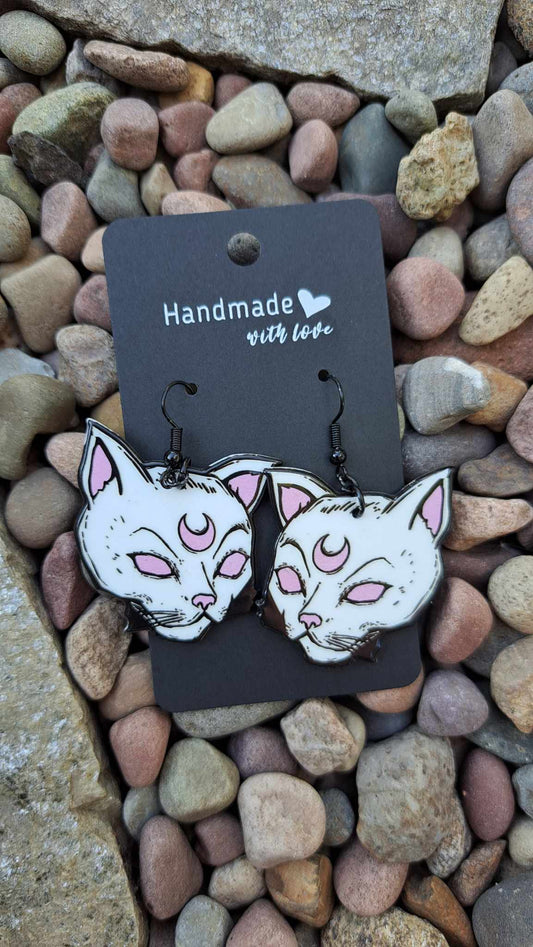 Acrylic White Witchy Cat Earrings