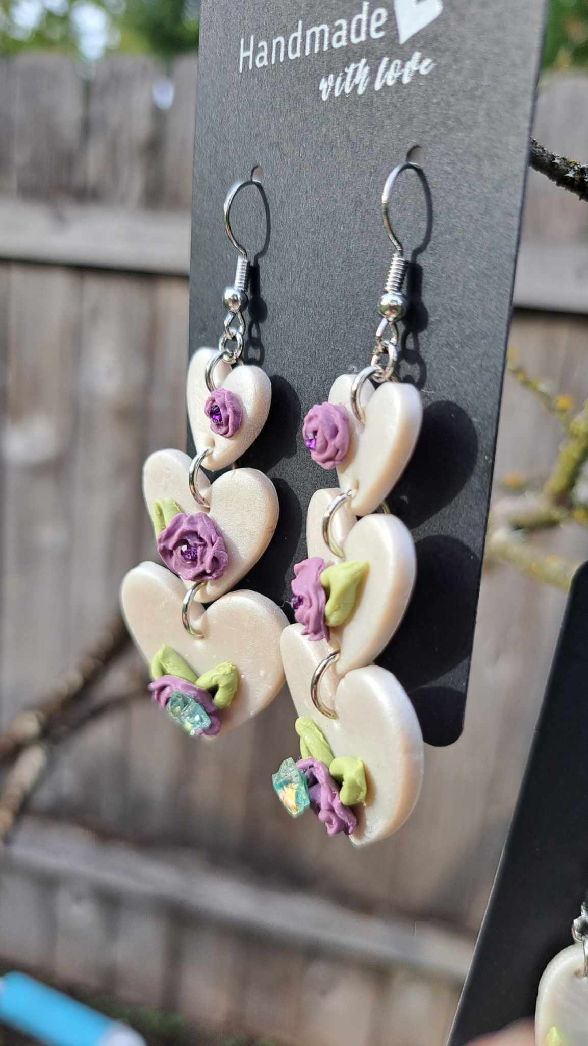 Polymer Clay Pearl Colored Heart Dangle Earrings