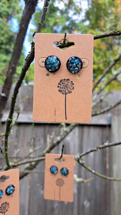 Round Bezel Style Gravel "Teal Bubbles" Earrings