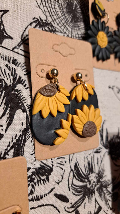 Sunflower Oblong Polymer Clay Dangle Earrings