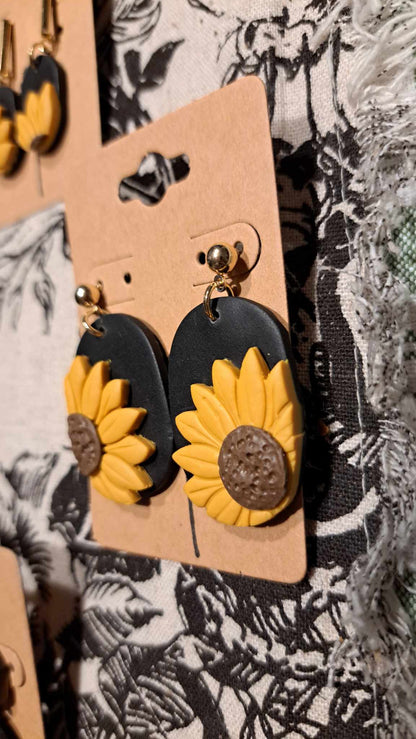 Sunflower Oblong Polymer Clay Dangle Earrings