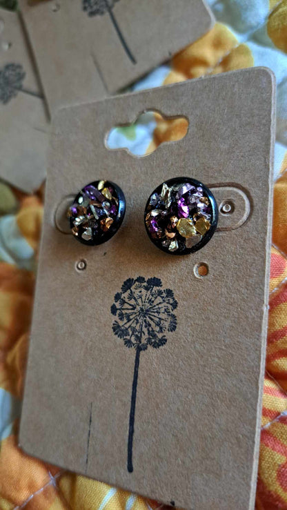 Round Bezel Style Gravel "Royalty" Earrings