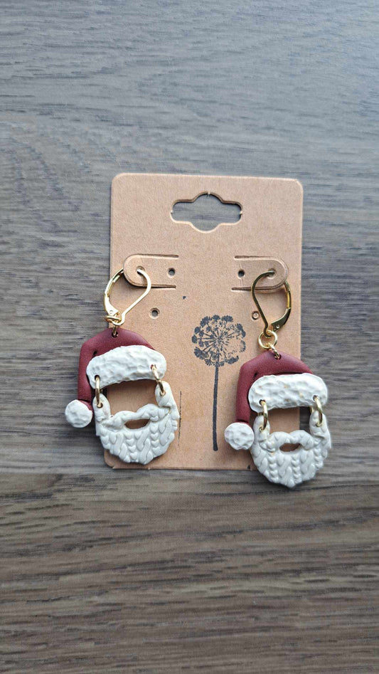 Sweater Beard Santa Polymer Clay Dangle Earrings (D)