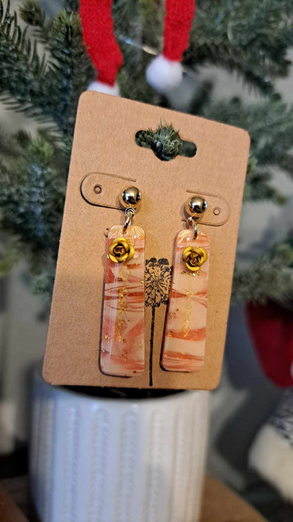 Marble Rectangle Polymer Clay Dangle Earrings (D1)