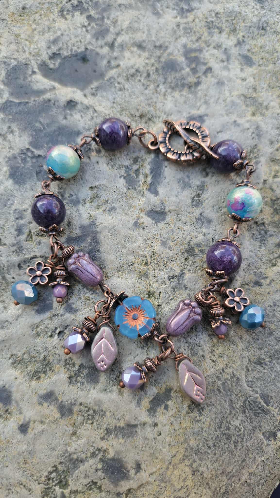 Handcrafted Purple/Teal Bead Bracelet