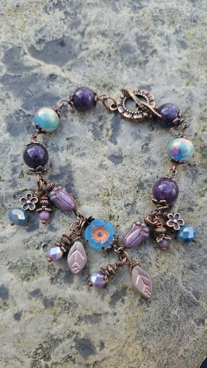 Handcrafted Purple/Teal Bead Bracelet