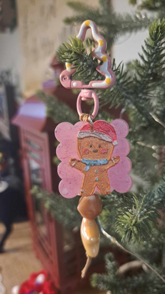 Gingerbread In Santa Hat Keychain