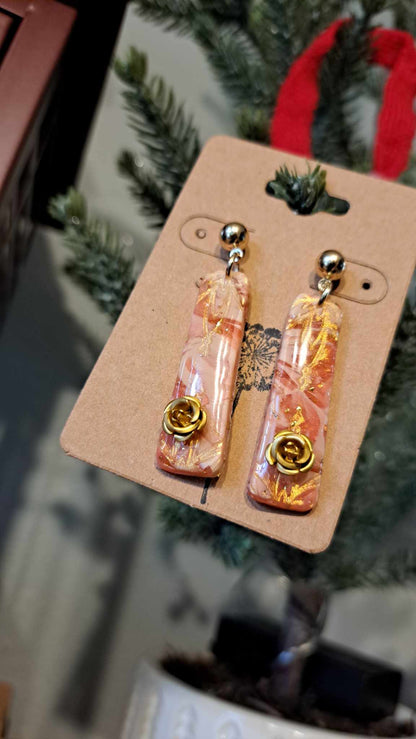 Marble Rectangle Polymer Clay Dangle Earrings (D1)