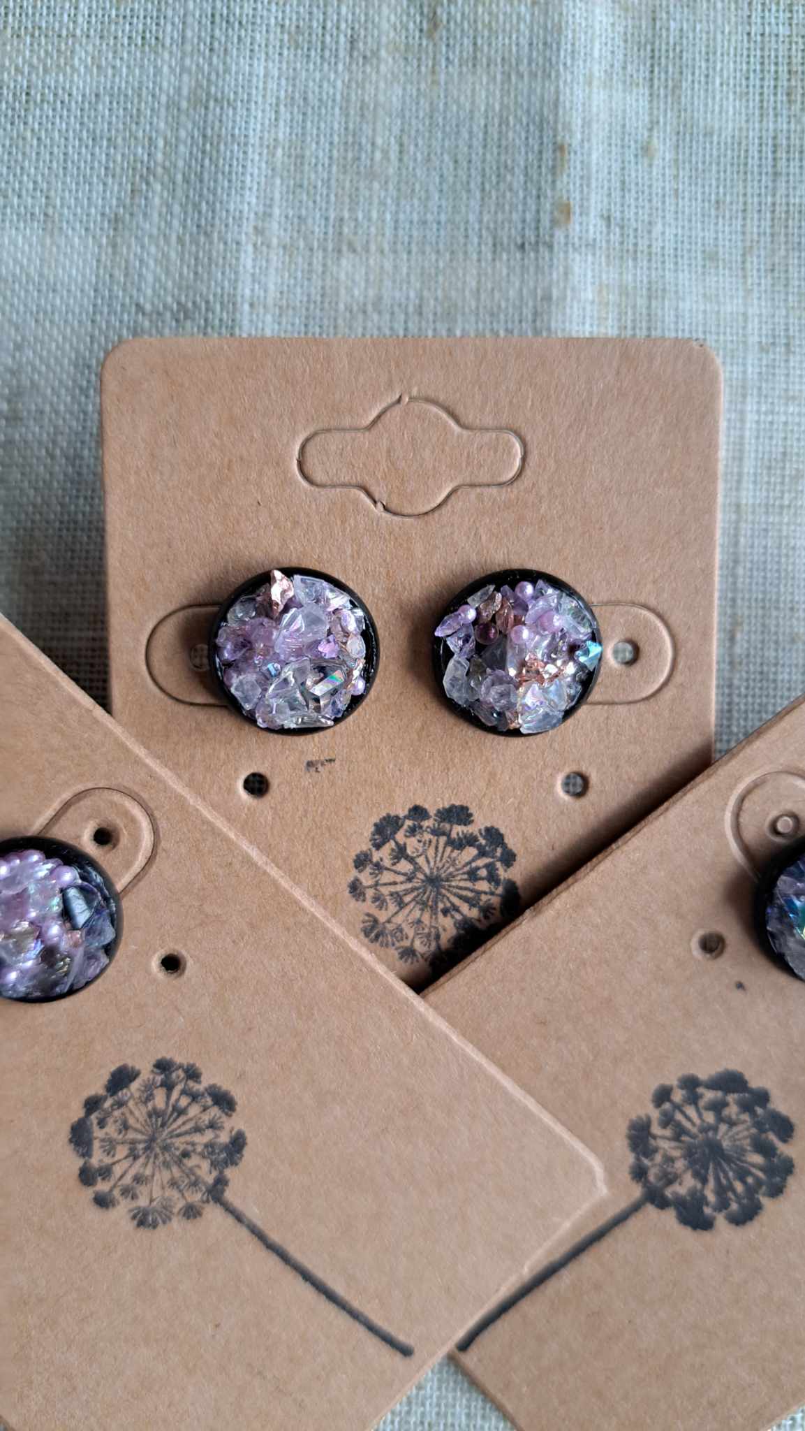 Round Bezel Style Gravel "Lavender Haze" Earrings