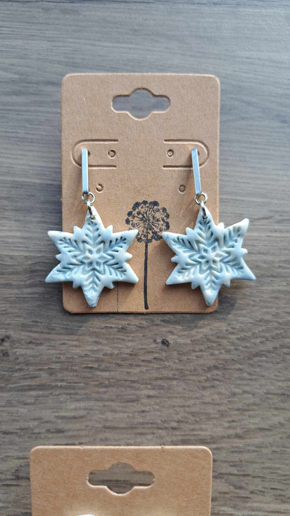 Blizzard Snowflakes Polymer Clay Dangle Earrings (R)