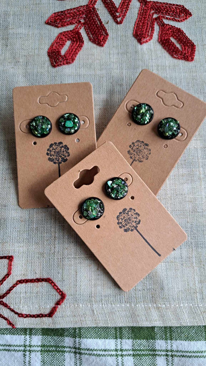 Round Bezel Style Gravel "Green Envy" Earrings