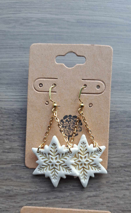 Snowflake Chandelier Polymer Clay Dangle Earrings (J)