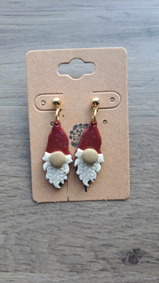 Sweater Beard Gnome Polymer Clay Dangle Earrings (C)