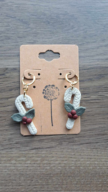 Sweater Candy Cane Polymer Clay Dangle Earrings (F)