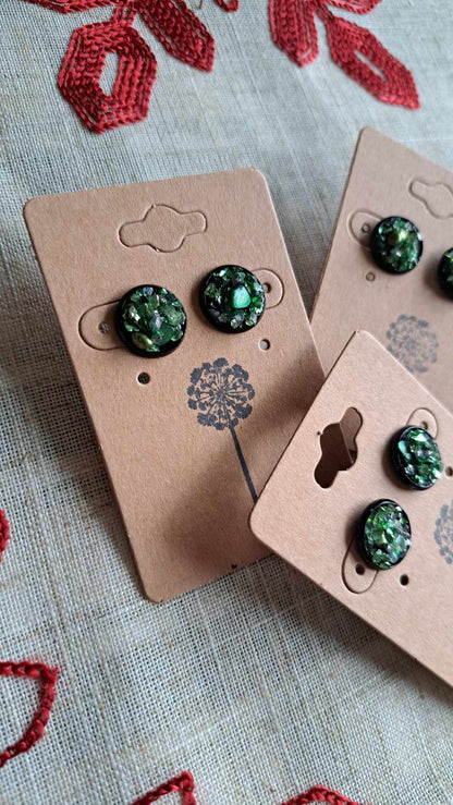 Round Bezel Style Gravel "Green Envy" Earrings