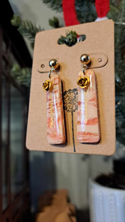 Marble Rectangle Polymer Clay Dangle Earrings (D1)