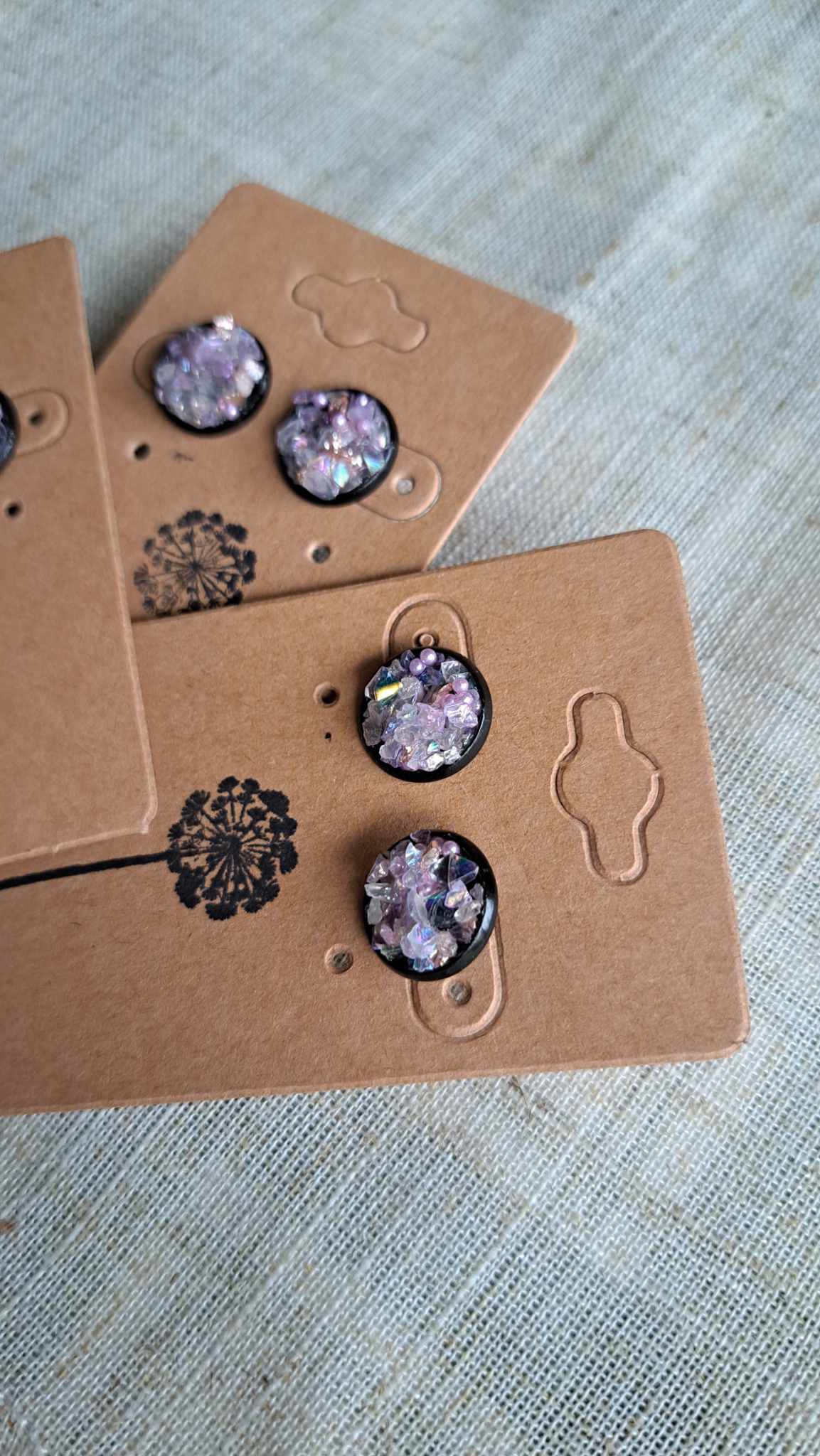 Round Bezel Style Gravel "Lavender Haze" Earrings