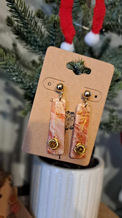 Marble Rectangle Polymer Clay Dangle Earrings (D1)