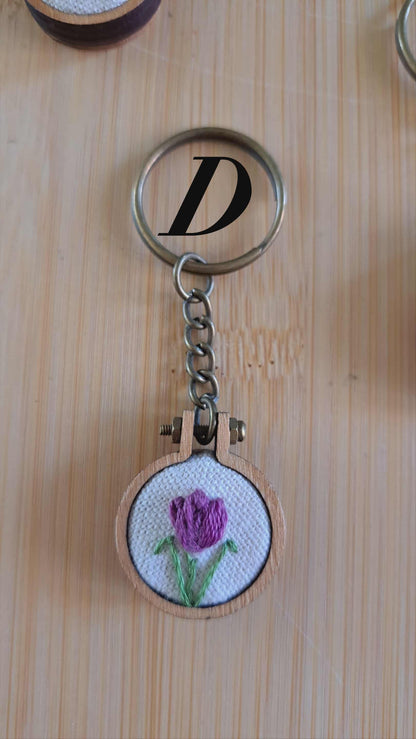 Handcrafted Embroidered Stem Flower Keychain