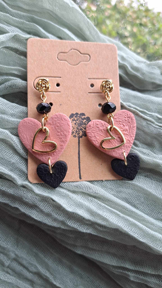 "Blushing Heart" Polymer Clay Dangle Earrings (C)