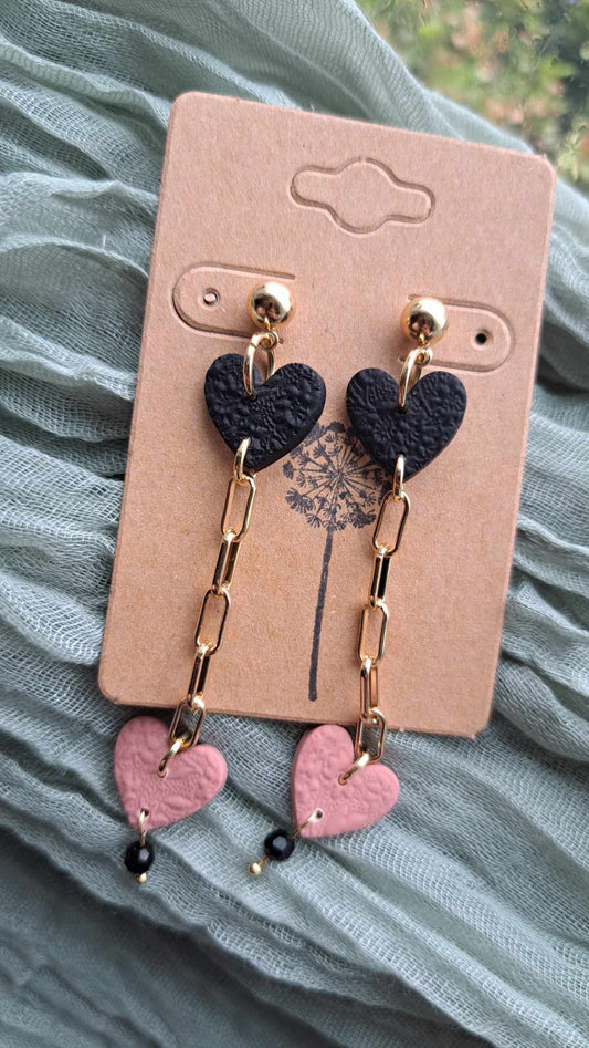 "Chained Hearts" Polymer Clay Dangle Earrings (E)