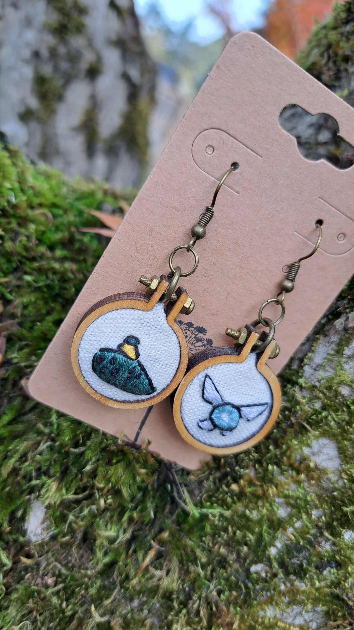 Handcrafted  "Ocarina & Navi" Embroidery Earrings