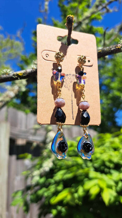 Handcrafted "Dark Butterfly" Dangle Earrings (A)