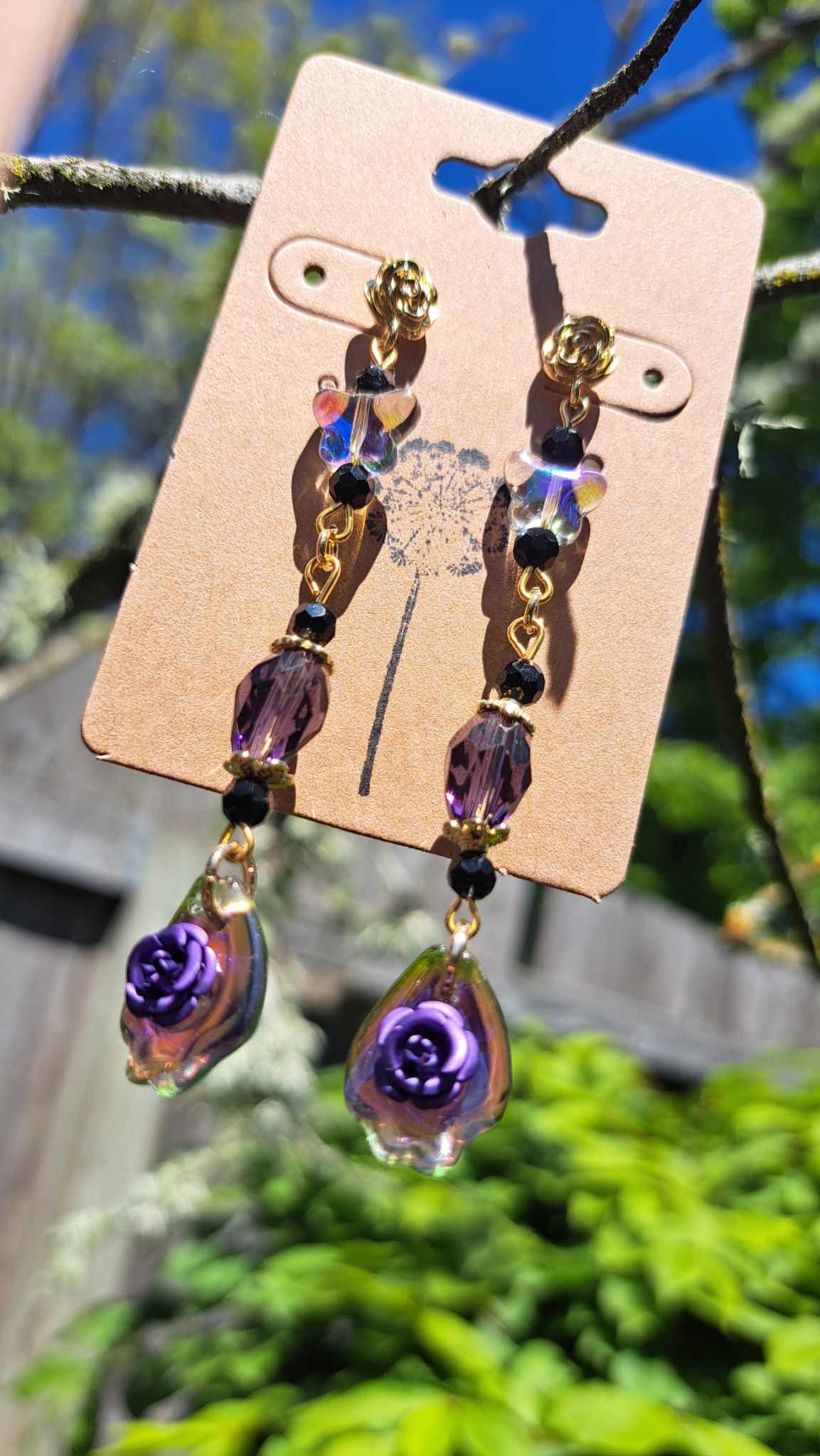 Handcrafted "Dark Butterfly" Dangle Earrings (C)