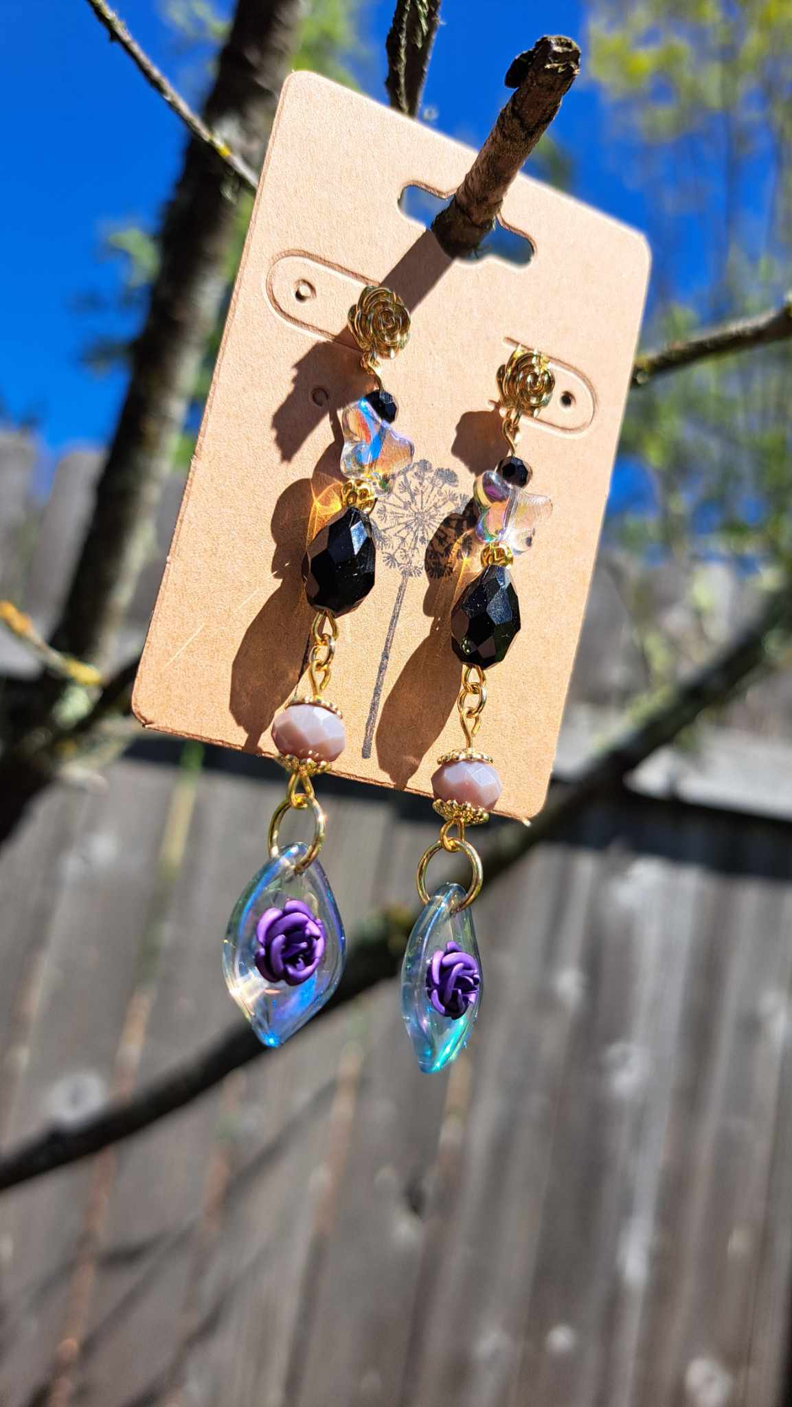 Handcrafted "Dark Butterfly" Dangle Earrings (D)