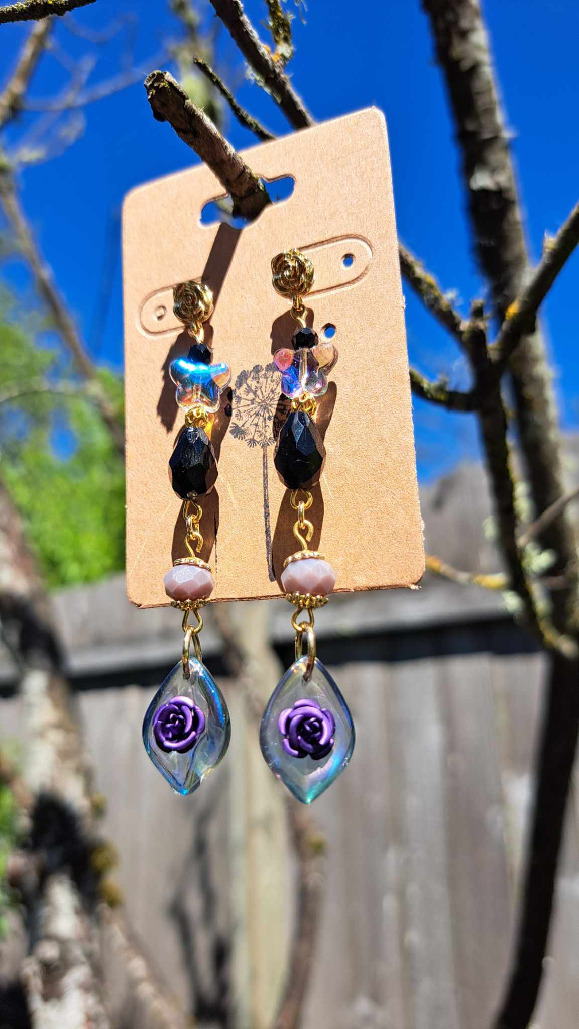 Handcrafted "Dark Butterfly" Dangle Earrings (D)