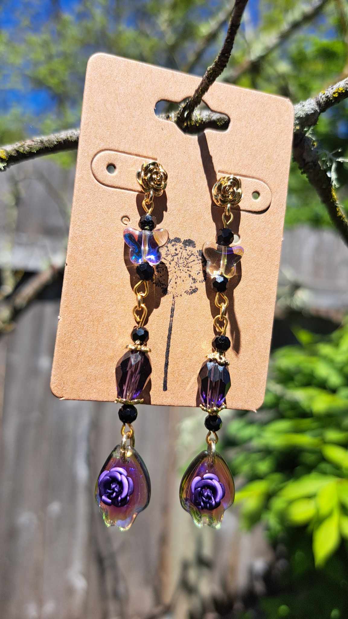 Handcrafted "Dark Butterfly" Dangle Earrings (C)