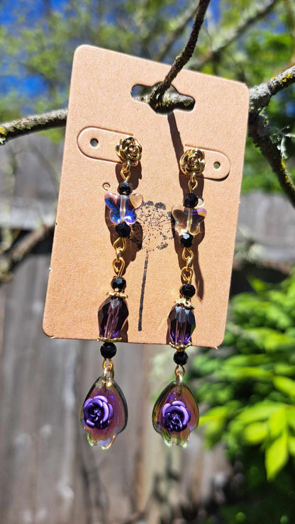 Handcrafted "Dark Butterfly" Dangle Earrings (C)