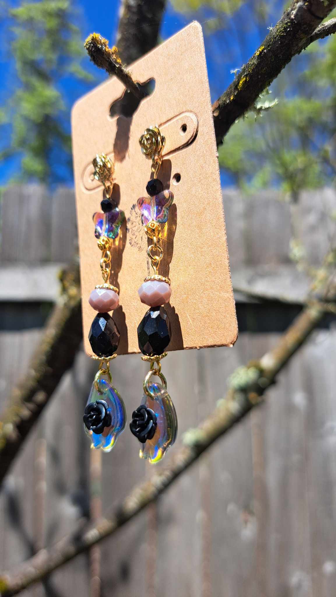 Handcrafted "Dark Butterfly" Dangle Earrings (A)