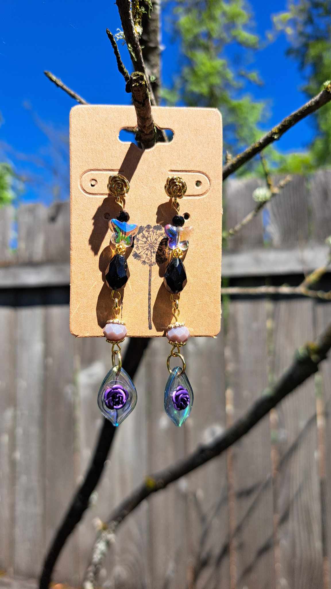 Handcrafted "Dark Butterfly" Dangle Earrings (D)