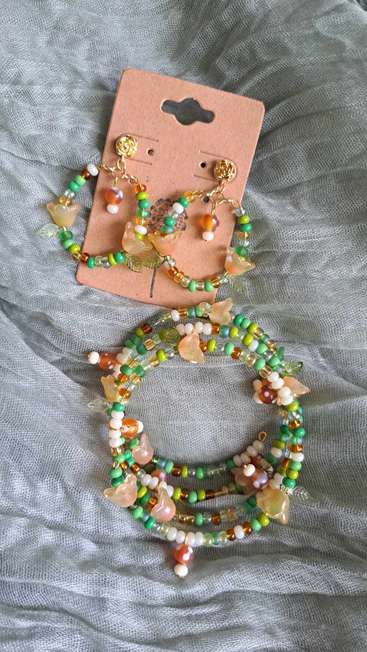 Handcrafted "Whimsical Woodland" Bracelet/Earring Set (A)