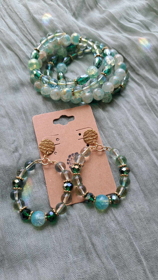 Handcrafted Green Goddess Bracelet/Earrings Set