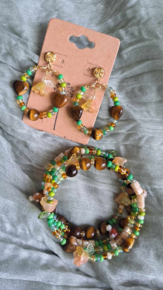 Handcrafted "Whimsical Woodland" Bracelet/Earring Set (C)