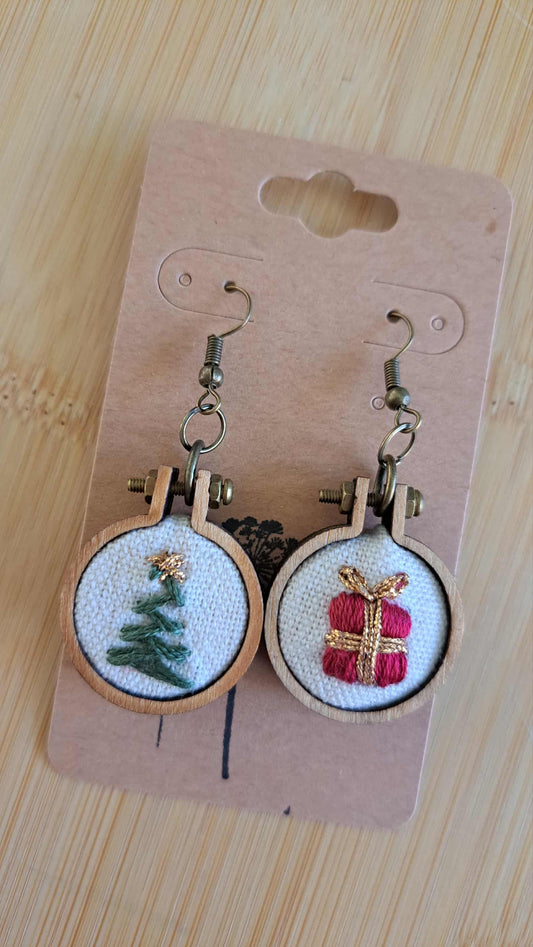 Handcrafted Embroidery "Tree/Present" Earrings