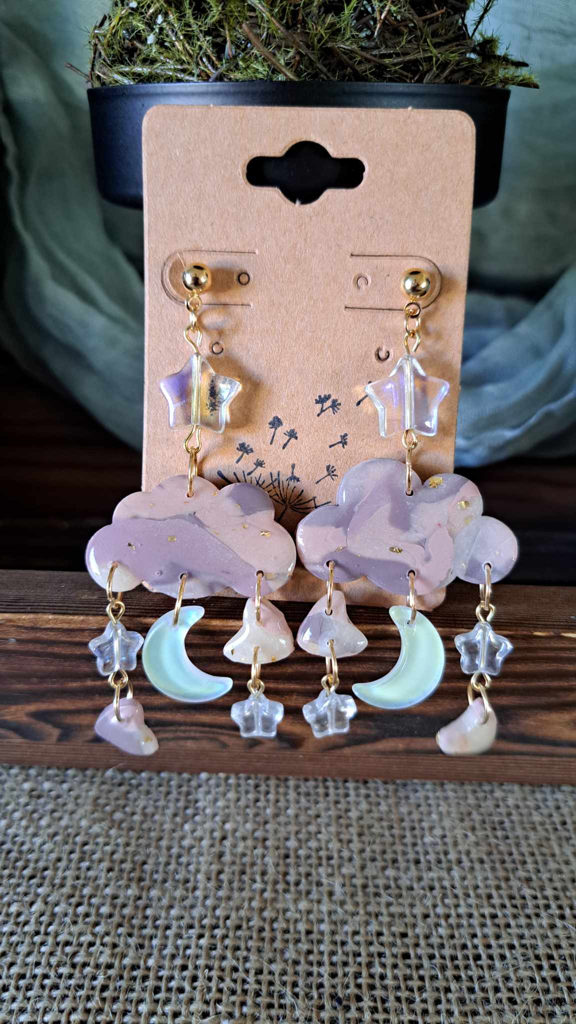 Marble Celestial Clouds Polymer Clay Dangle Earrings