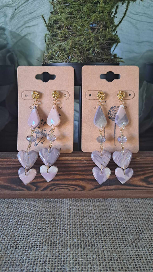 Marble Teardrop Hearts Polymer Clay Dangle Earrings